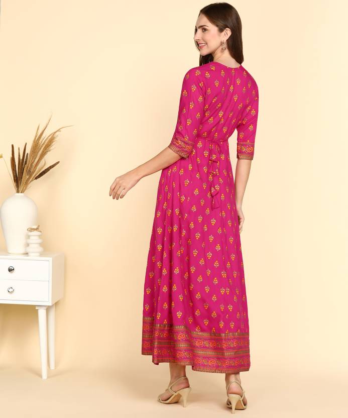 Rayon Printed Kurti for Women (Dark Pink)