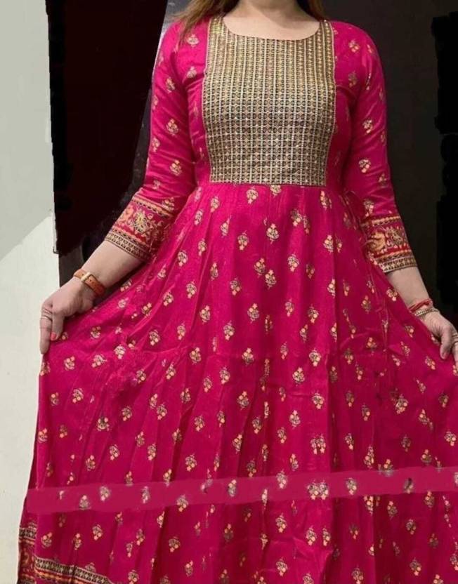 Rayon Printed Kurti for Women (Dark Pink)