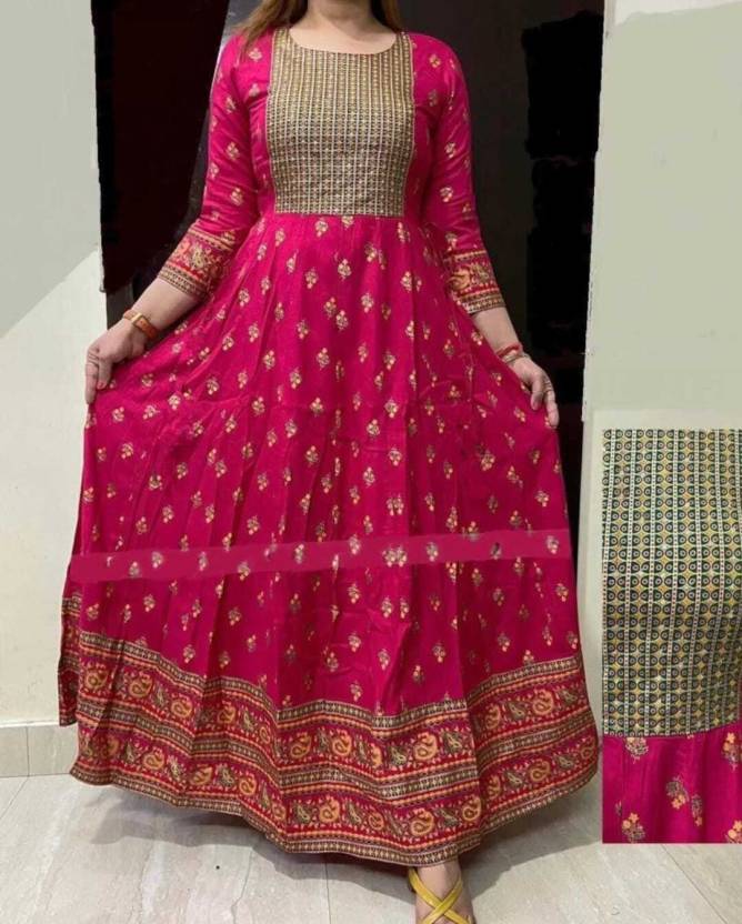 Rayon Printed Kurti for Women (Dark Pink)