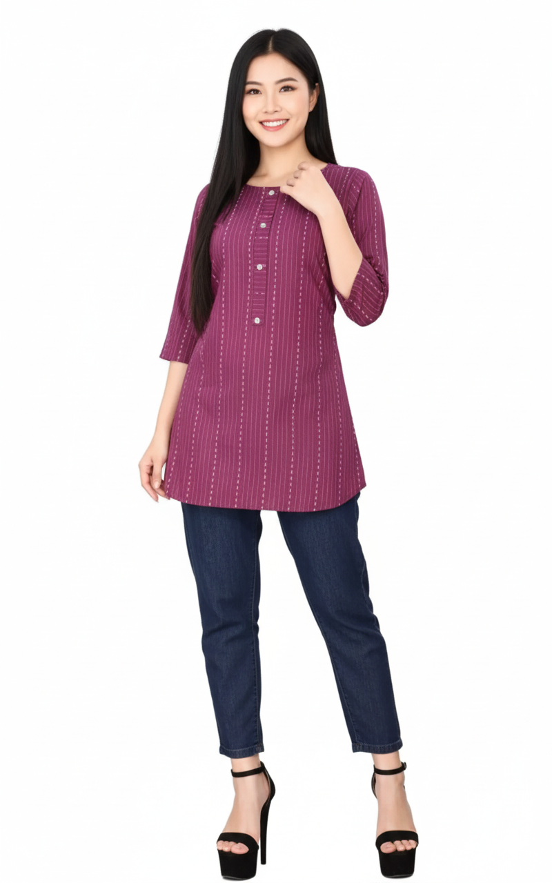 Cotton Solid Short Kurti for Women (Purple)