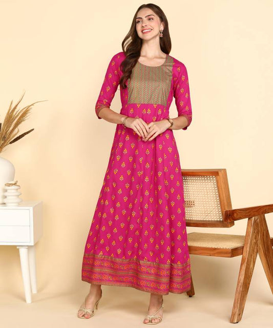 Rayon Printed Kurti for Women (Dark Pink)