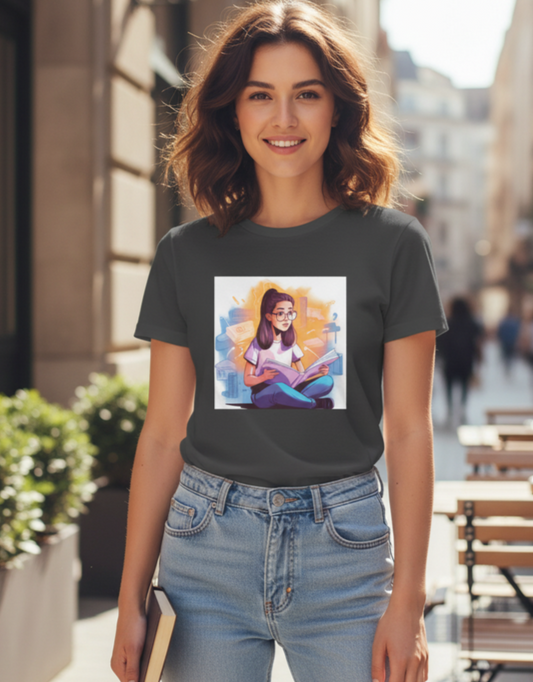 Reading Girl Half T-Shirt for Women