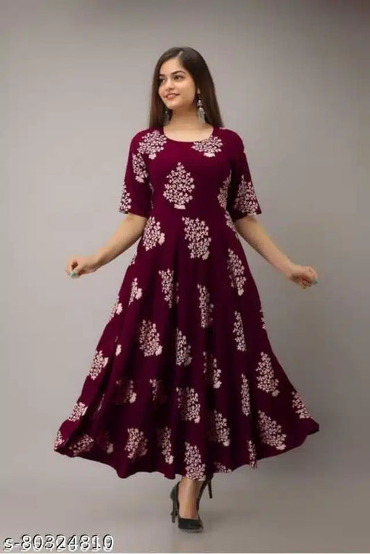 Cotton Printed Kurti for Women (Maroon)