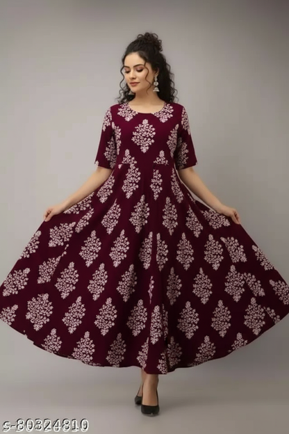 Cotton Printed Kurti for Women (Maroon)