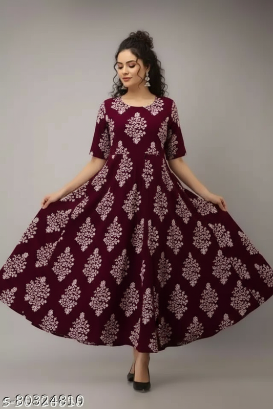 Cotton Printed Kurti for Women (Maroon)